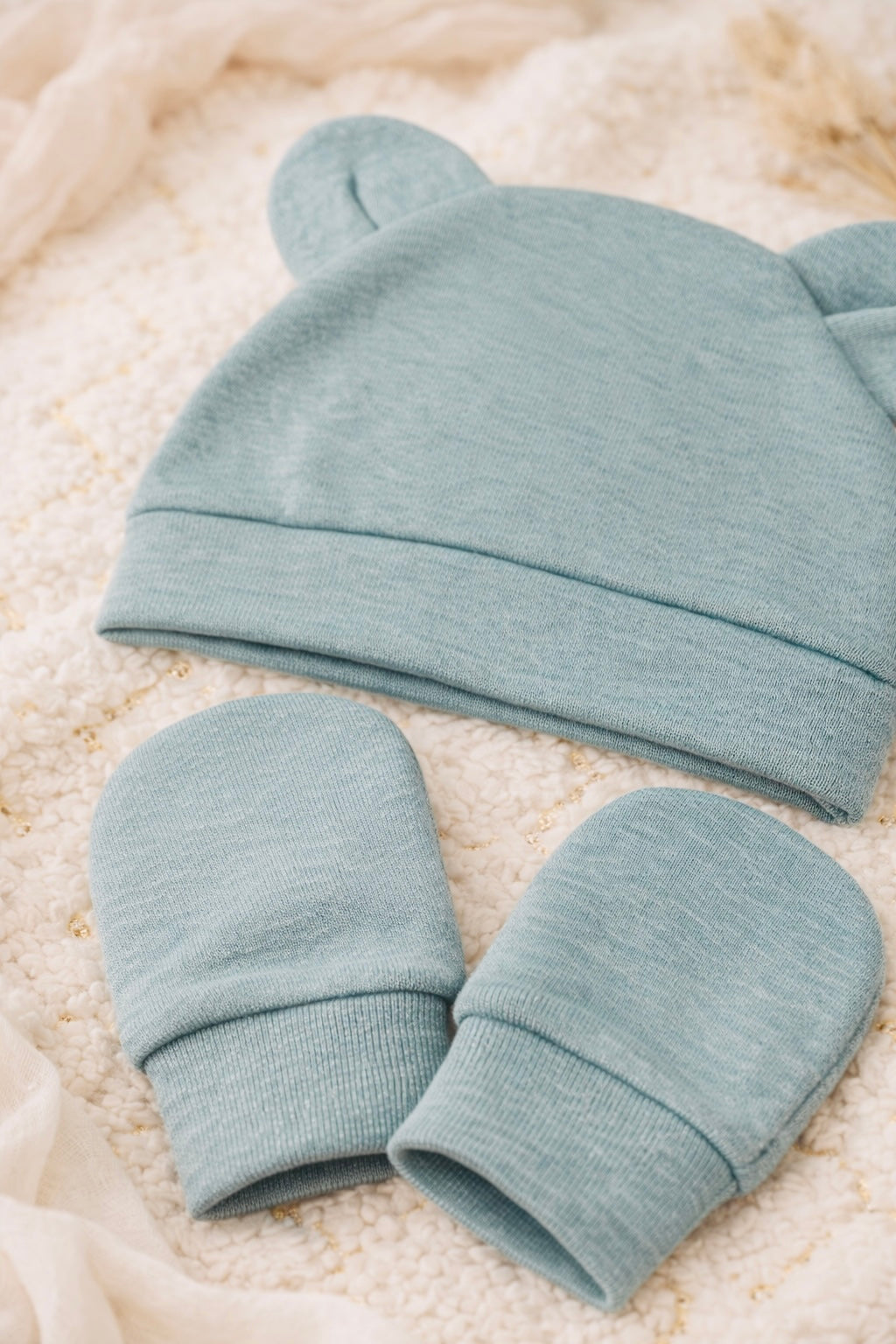 Conjunto Primera Caricia - Gorro y Manoplas Recién Nacido Algodón Orgánico
