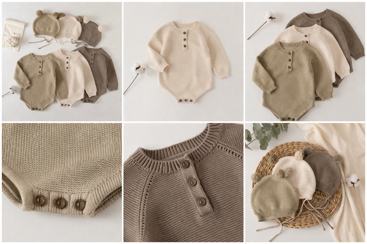 Conjunto Baby Bear - Mameluco de punto + Gorrito