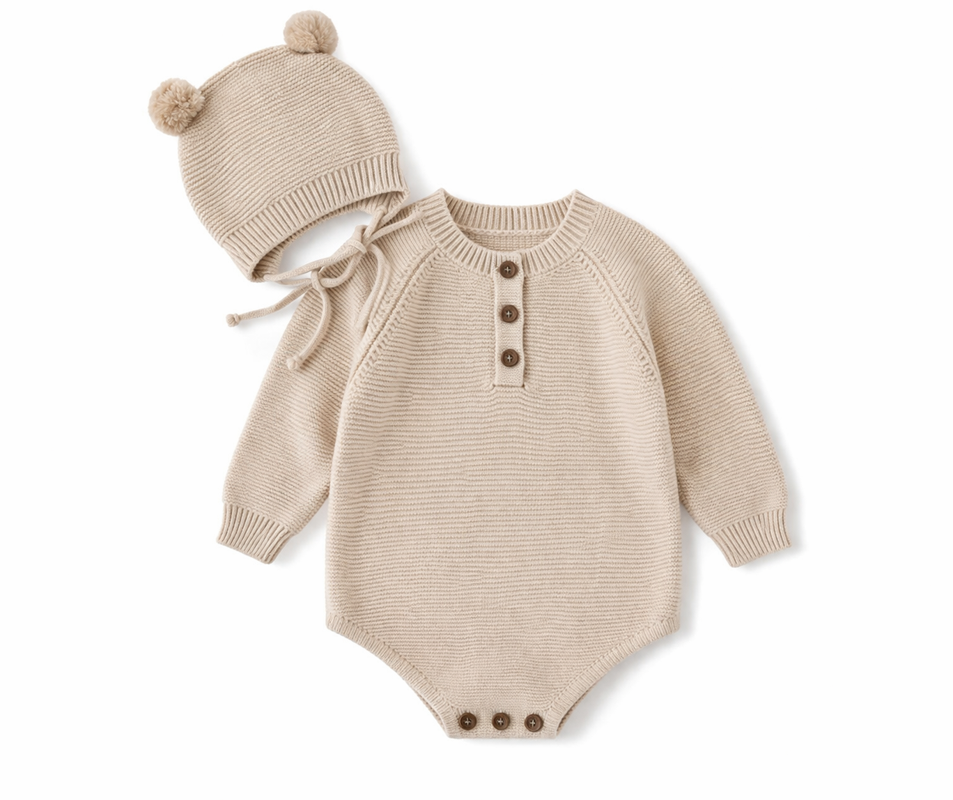 Conjunto Baby Bear - Mameluco de punto + Gorrito